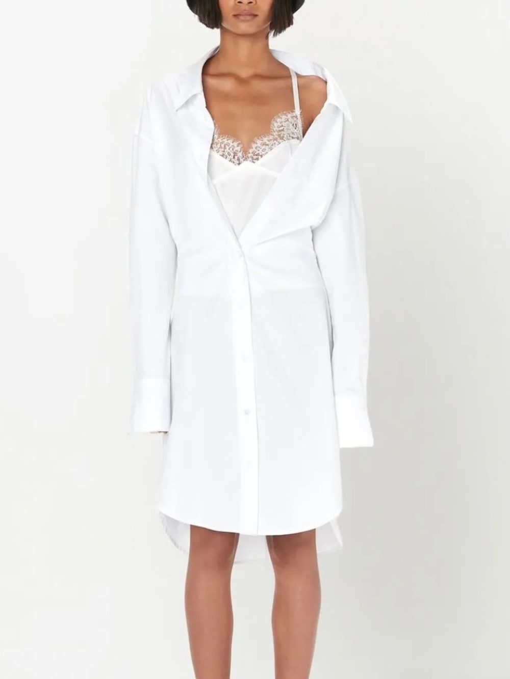 White Lace-Trim Satin Slip with Delicate Camisole Straps